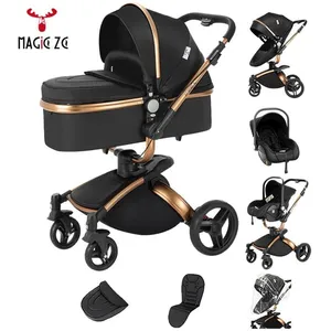 Poussette bebe cosy 3 en 1 Magic ZC - Poussette combinées pliage automatique, Poussette de luxe, 360° Rotation, grand panier, Noir pas cher