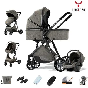 poussette 3 en 1 MagicZC,Dossier réglable,nouveau né,pliable,0-3 ans,bébé 3 en 1,sac de maman,Gris foncé pas cher