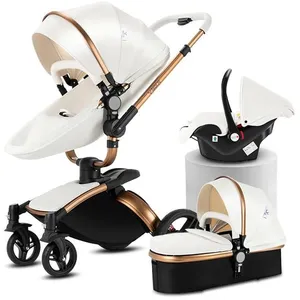 Poussette Magic ZC Poussette 3 en 1 Poussette bebe Poussette cosy voyage Cuir PU Rotation à 360° Avec habillage pluie 0-3 ans Blanc pas cher