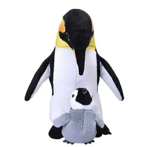 Wild Republic Pluche dieren knuffel - keizerspinguin met jong - 38 cm - Pinguin knuffels