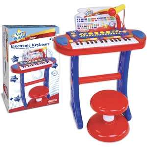 Bontempi Clavier permanent avec microphone et tabouret rouge pas cher