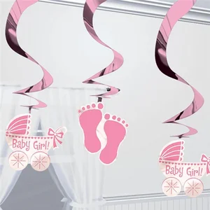Amscan Slingers Swirl Folie Babyshower Meisje 5 Stuks Roze pas cher