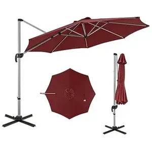 COSTWAY Parasol Déporté Inclinable Dia.339x260cm avec Base Croisée Rot... pas cher