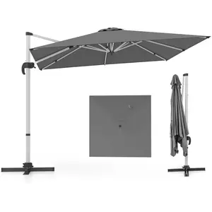 COSTWAY Parasol Déporté Carré de 3m avec Base en Croix Poteau, en Alum... pas cher