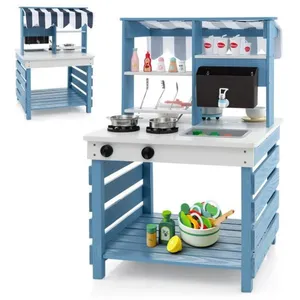 Costway Cuisine Pour Enfants 3 Ans+, 2 Face Pour Jouer Avec 6 Accessoi...