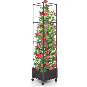Jardinière Surélevée avec Treillis pour Plantes Grimpantes - COSTWAY - Arrosage Automatique - Hauteur RéglableVendu parcdiscount