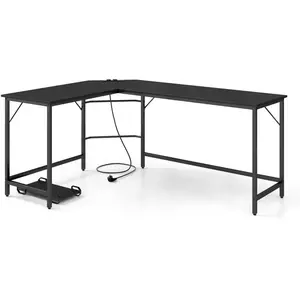 COSTWAY Bureau d Angle de 168 x 125cm avec Support UC, 2 Prises Électr... pas cher