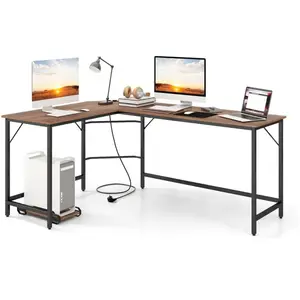 COSTWAY Bureau d Angle de 168 x 125cm avec Support UC, 2 Prises Électr... pas cher
