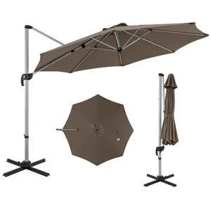 COSTWAY Parasol Déporté Inclinable Dia.339x260cm avec Base Croisée Rot... pas cher