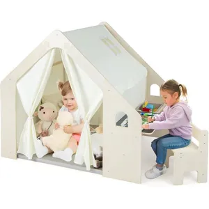 GOPLUS Tente d’Activité en Bois pour Enfants 2-6 Ans, Tente de Jeu 6 e... pas cher