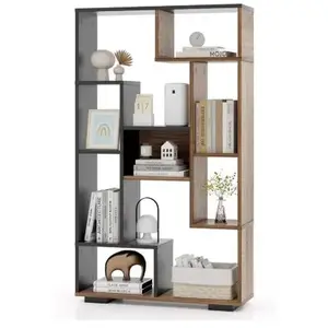 GOPLUS Bibliothèque Salon 70x20x120CM-Plusieurs Etagères Bacs Cubes Ouvertes pour Salon/Bureau Charge 15+10KG Noyer pas cher