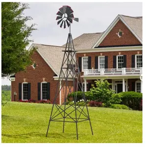 GOPLUS Moulin à Vent de Jardin de 253 CM, Girouette en Métal à 4 Pieds, Piquets de Sol, Structure Forme X, Roulement à Billes, Gris pas cher