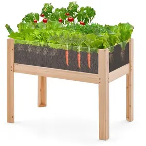 COSTWAY Jardinière Surélevée sur Pieds en Sapin 50 L - Trous de Drainage - Panneaux Acryliques Transparent - 75 x 46 x 61 cm pas cher