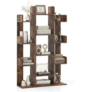 COSTWAY Bibliothèque en Arbre 141 CM, 13 Étagères Ouvertes pour Livres et Décorations, Dispositifs Anti-renversement, Marron pas cher