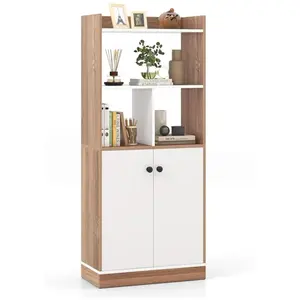 COSTWAY Bibliothèque Autoportante avec Armoire à Double Porte, Etagère Haute à 3 Niveaux, pour Salon, Chambre, Bureau, CuisineVendu parcdiscount