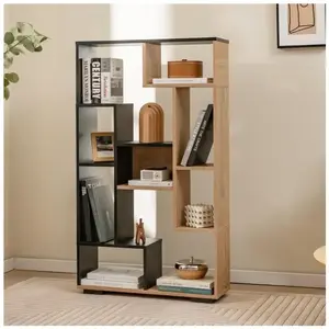 COSTWAY Bibliothèque Géométrique Moderne H 120 CM, Étagère Ouverte de Rangement Autoportante avec Kits Anti-Basculement, Naturel pas cher