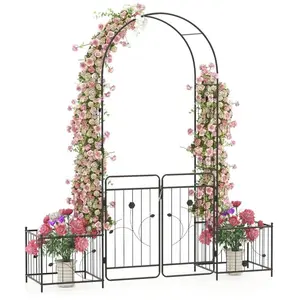 Arche de Jardin Exterieur - RELAX4LIFE - 2 Bacs Jardinière - Porte Verrouillable - 8 Pieds Métalliques Robustes - 202X50X220CM pas cher