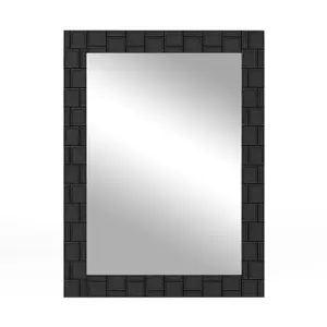 COSTWAY Miroir Mural 80 x 60 CM avec Cadre en Bois, Suspension Verticale & Horizontale, pour Salon Salle de Bain Chambre Entrée pas cher