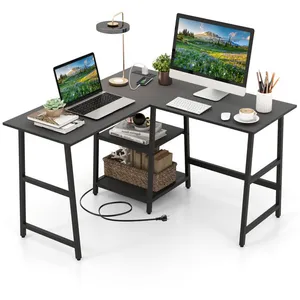 Costway COSTWAY Bureau en Forme de `L¿ avec Prises de Courant et Ports... pas cher