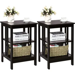 COSTWAY Lot de 2 Table de Chevet à 3 Niveaux, Table d'Appoint Simple et Contemporain, pour Chambre, Salon 40 x 40 x 61CM Brun pas cher