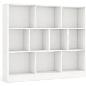 Costway - Bibliothèque Étagère à 10 Compartiments Ouverts, Meuble de Rangement à 3 Niveaux, Kits Anti-basculement, Bibliothèque de Cloison pas cher