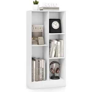 Bibliothèque à 3 Niveaux COSTWAY-50 x 24 x 103.5 CM-5 Cases Ouverts de Rangement-Kit Anti-Basculement-Capacité Max 90 KG-Blanc pas cher