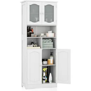 Colonne Salle de Bain COSTWAY-60 x 30 x 148,5 cm-2 Portes en Verre Giv... pas cher