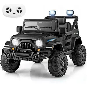 Voiture Électrique COSTWAY-12 V Enfants 3+, Télécommande-Roues Filetées-Demarrage Progressif-Lumières LED-Musique-3 à 6 km/h- Noir