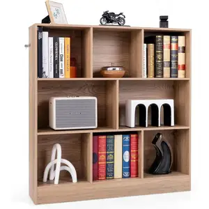 Cube Rangement à 3 Niveaux COSTWAY-8 Compartiments Ouverts-2 Kits Anti-Basculement-Capacité Max 160 KG-100 x 24 x 104 CM-Naturel pas cher