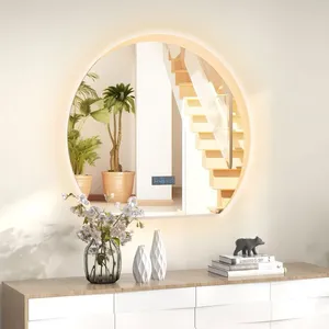 Miroir Salle de Bain Demi-cercle COSTWAY Lumières LED à 3 Couleurs&Fon... pas cher