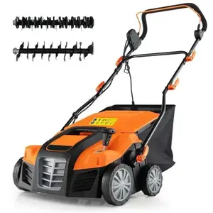 Scarificateur Electrique 2000W 40 cm COSTWAY-2 en 1 Emousseur-Hauteur,Profondeur Réglable-Sac 55 L-Pliable-Clip pour Cordon-Orange
