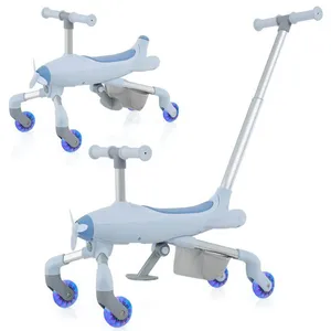 COSTWAY Tricycle pour Enfants 2-en-1 avec Putter, Lumières LED, Panier... pas cher