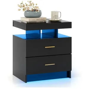 Costway Table De Chevet Avec 2 Tiroirs, Led En 16 Couleurs, 21 Modes Dynamiques, Télécommode, Pour Chambre, Salon, Noir pas cher