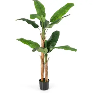 COSTWAY Bananier Artificiel de 165 cm Tiges Doubles 10 Grandes Feuilles, Plante Verte en Pot, Décoration de Maison, Salon, Bureau pas cher