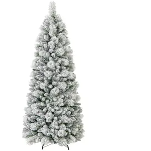 Sapin de Noël Artificiel LED 180cm COSTWAY-170 Lumières Blanc Chaud-517 Branches Floqué de Neige-Support en Métal-Section Repliable pas cher