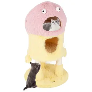 COSTWAY Arbre à Chat à 3 Niveaux, Design de Petit Monstre, Tour à Chat Originale avec 2 Condos, Griffoir en Sisal, Jouets Suspendus pas cher