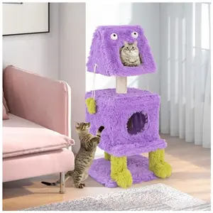 COSTWAY Arbre à Chat à 3 Niveaux, Thème des Monstres, Tour à Chat Originale avec 2 Condos, Griffoir en Sisal, Jouets Suspendus pas cher