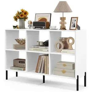 GOPLUS Meuble à Casier 6 Cubes-Bibliothèque Étagère Ouverte à 3 Niveaux-5 Pieds en Métal-120x35x79,5cm Charge 150KG Blanc pas cher