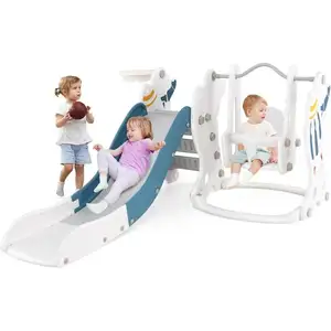 COSTWAY 4 en 1 Toboggan Enfant Pliable avec Balançoire & Panier de Bas... pas cher