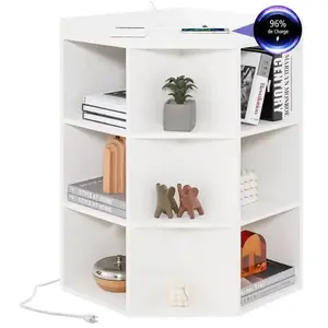 COSTWAY Étagère d'Angle 3 Niveaux avec Station de Charge, 9 Compartiments, 2 Ports USB, 4 Prises, 51 x 71,5 x 86 cm, Blanc pas cher