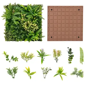 COSTWAY Haie Artificiel 2 PCS Décorations Murales Carrées 50 x 50 cm, Décoration Murale en 3D - 11 Types de Plantes pas cher
