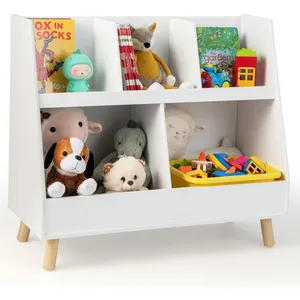 COSTWAY Bibliothèque Enfant à 2 Niveaux avec 5 Cubes, Étagère à Livres en Bois avec Kits Anti-basculement, Coffre à Jouets pour Enfant pour Salle de JeuxVendu parcdiscount