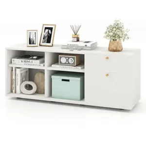 Costway Meuble Tv Pour 49" Avec 2 Tiroirs, 4 Compartiements, Meuble De... pas cher