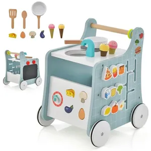 Costway 6 En 1 Chariot De Marche En Bois Avec Centre De Jouets, Cuisin...Vendu parcdiscount