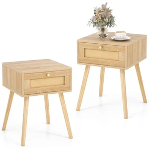 Lot De 2 Table De Chevet Costway-Décoration En Rotin-Tiroir Avec Poign... pas cher