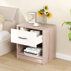 Costway Table De Chevet Avec Tiroirs, Étagère De Rangement Ouverte, Po... pas cher