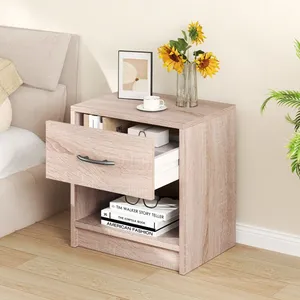 Costway Table De Chevet Avec Tiroirs, Étagère De Rangement Ouverte, Po... pas cher