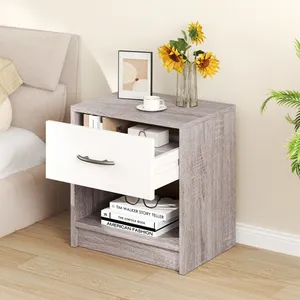 Costway Table De Chevet Avec Tiroirs, Étagère De Rangement Ouverte, Po... pas cher