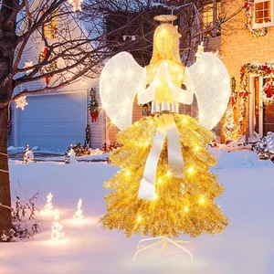 COSTWAY 157 cm Sapin de Noel en Forme d'Ange, Decoration Noel Extérieur Intérieur, 150 Lumières led, 4 Piquets de Sol, Ange Lumineux avec Noeud Aile, pas cher