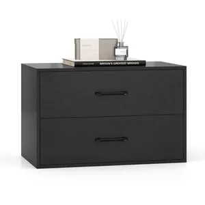 Commode Empilable à 2 Tiroirs COSTWAY, avec Kits Anti-Basculement, pour Chambre, Salon, Bureau, 60 x 34 x 38 cm, Noir pas cher